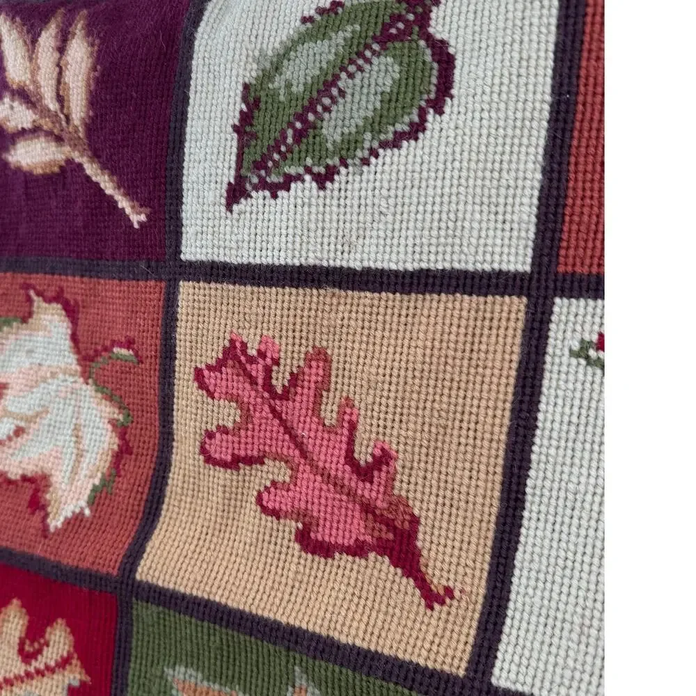VINTAGE Multi Pillow Case Needle Stitch Leaf Fall Patchwork Seasonal Home Decor
